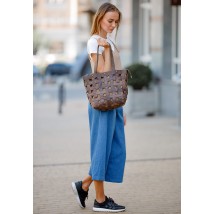 Leather woven women's bag Puzzle L dark brown Crazy Horse