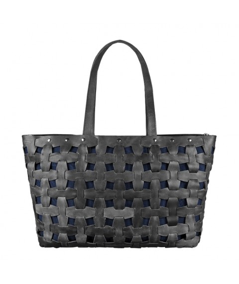 Leather woven women's bag Puzzle Xl black Crazy Horse