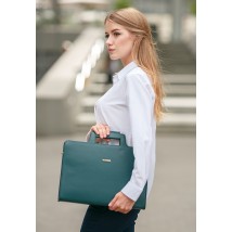 Women's leather bag for laptop and documents, green