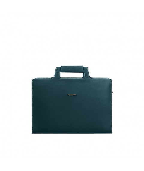 Women's leather bag for laptop and documents, green