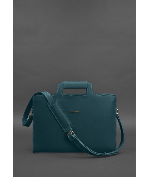 Women's leather bag for laptop and documents, green