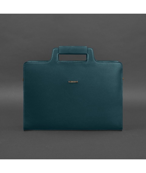 Women's leather bag for laptop and documents, green