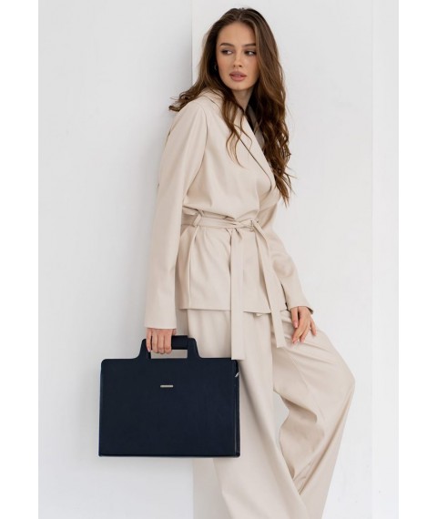 Leather bag for laptop and documents, dark blue Crust