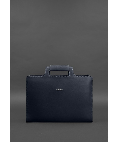 Leather bag for laptop and documents, dark blue Crust