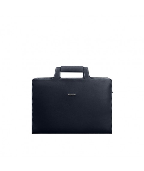 Leather bag for laptop and documents, dark blue Crust