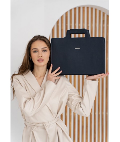 Leather bag for laptop and documents, dark blue Crust