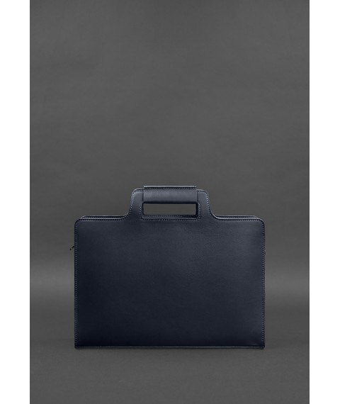 Кожаная сумка для ноутбука и документов темно-синяя Краст