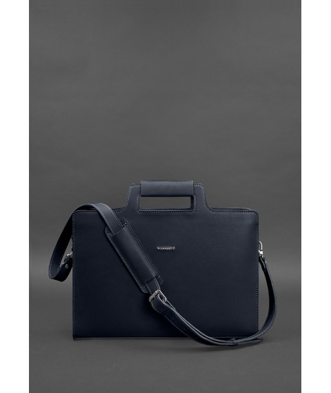 Leather bag for laptop and documents, dark blue Crust