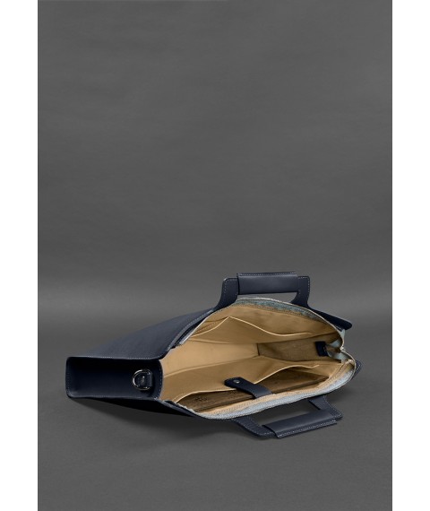 Leather bag for laptop and documents, dark blue Crust