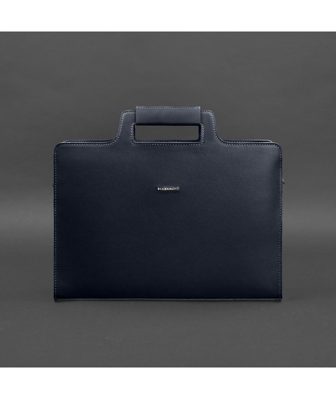 Leather bag for laptop and documents, dark blue Crust