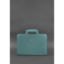 Women's leather bag for laptop and documents, turquoise