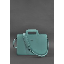 Women's leather bag for laptop and documents, turquoise