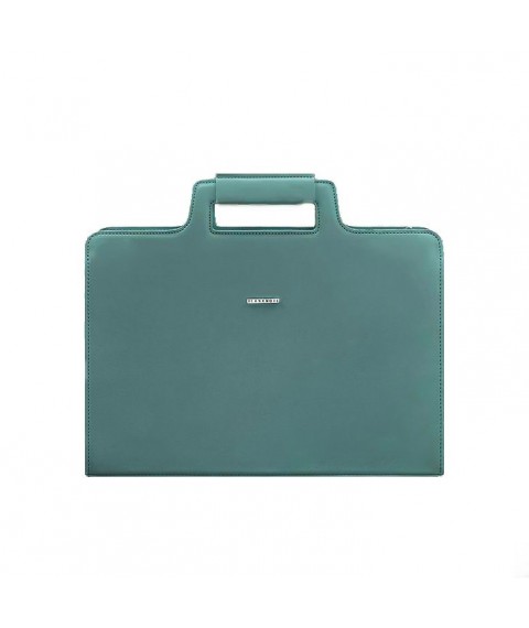 Women's leather bag for laptop and documents, turquoise