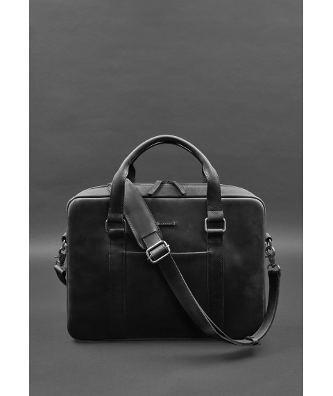 Leather bag for laptop and documents black Crazy Horse