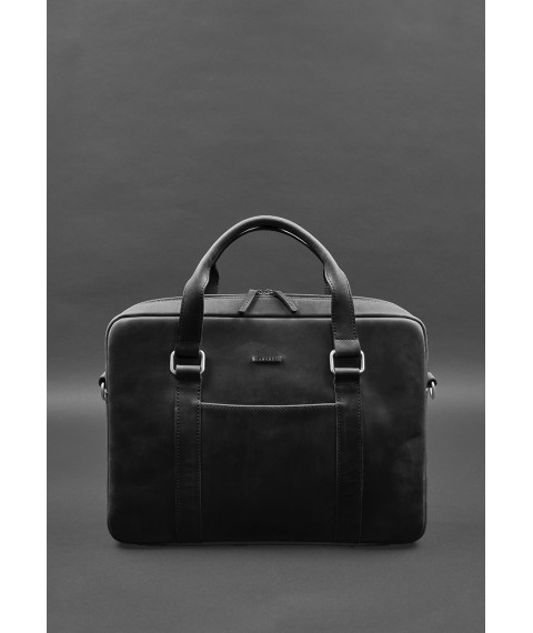 Leather bag for laptop and documents black Crazy Horse