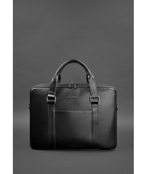 Leather bag for laptop and documents, black