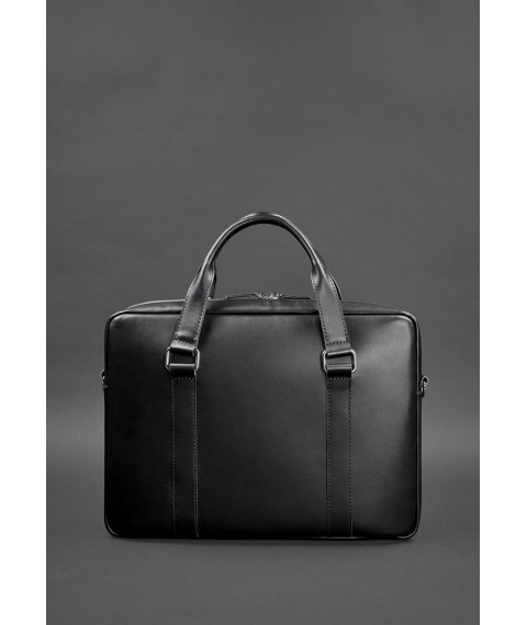 Leather bag for laptop and documents, black