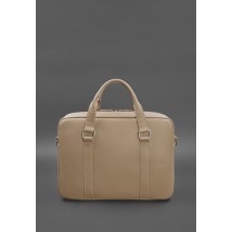 Leather bag for laptop and documents, light beige