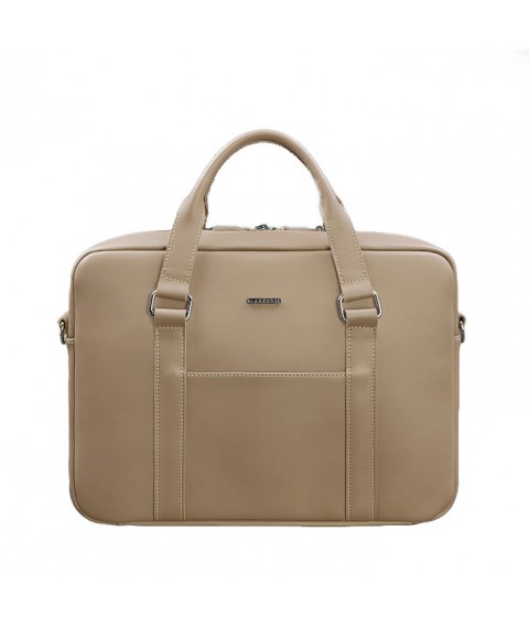 Leather bag for laptop and documents, light beige