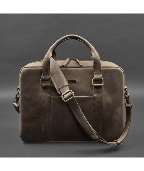 Leather bag for laptop and documents dark brown Crazy Horse