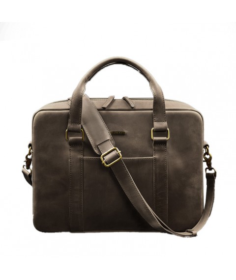 Leather bag for laptop and documents dark brown Crazy Horse