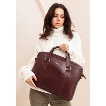 Leather bag for laptop and documents, burgundy