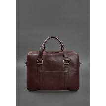 Leather bag for laptop and documents, burgundy