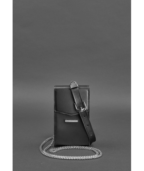 Вертикальна жіноча шкіряна сумка Mini чорна поясна / кроссбоді