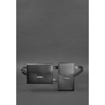 Women's Black Leather Mini Belt/Crossbody Bag Set
