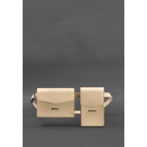 Set of women's leather Mini belt/crossbody bags, light beige