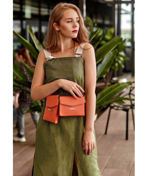 Women's Coral Leather Mini Belt/Crossbody Bag Set