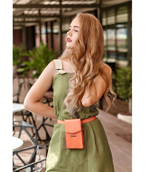 Vertical Women's Leather Mini Belt/Crossbody Bag Living Coral