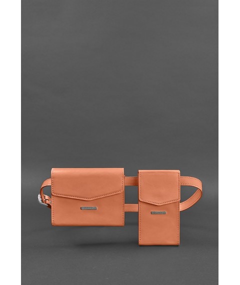 Women's Coral Leather Mini Belt/Crossbody Bag Set