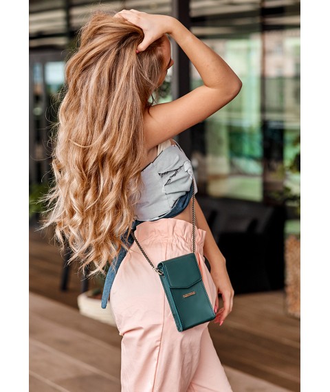 Vertical Women's Leather Mini Belt/Crossbody Bag Green