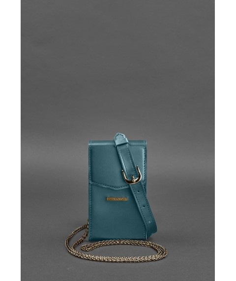 Вертикальная женская кожаная сумка Mini поясная/кроссбоди зеленая