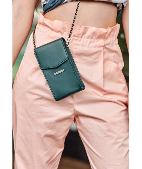 Вертикальна жіноча шкіряна сумка Mini поясна / кроссбоді зелена