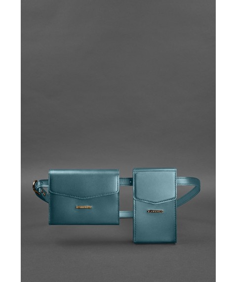 Women's Green Leather Mini Belt/Crossbody Bag Set