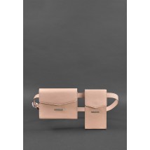 Набір жіночих рожевих шкіряних сумок Mini поясна / кроссбоді