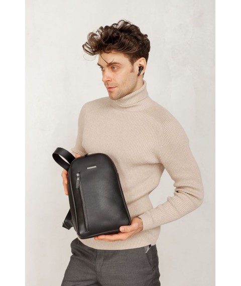 Leather men's backpack (sling bag) on ​​one shoulder Chest Bag black