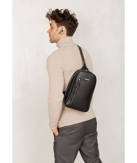 Leather men's backpack (sling bag) on ​​one shoulder Chest Bag black