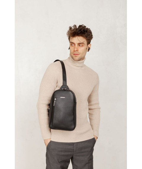 Leather men's backpack (sling bag) on ​​one shoulder Chest Bag black