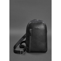 Чорний шкіряний чоловічий рюкзак  на одне плече Chest Bag