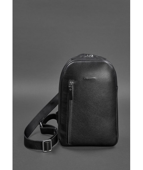 Leather men's backpack (sling bag) on ​​one shoulder Chest Bag black