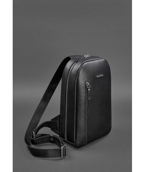 Leather men's backpack (sling bag) on ​​one shoulder Chest Bag black