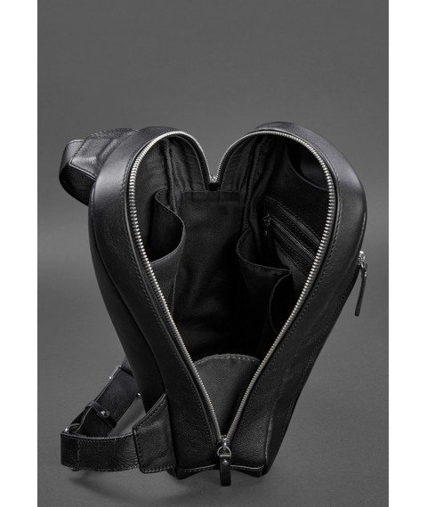 Leather men's backpack (sling bag) on ​​one shoulder Chest Bag black