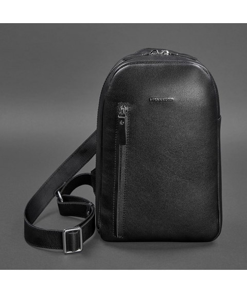 Leather men's backpack (sling bag) on ​​one shoulder Chest Bag black