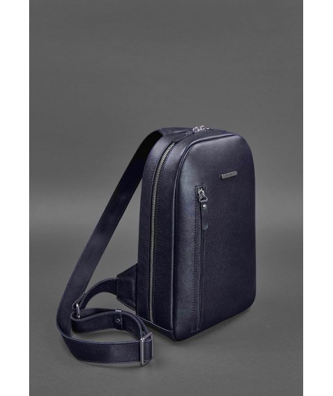 Кожаный мужской рюкзак (сумка-слинг) на одно плечо Chest Bag синий