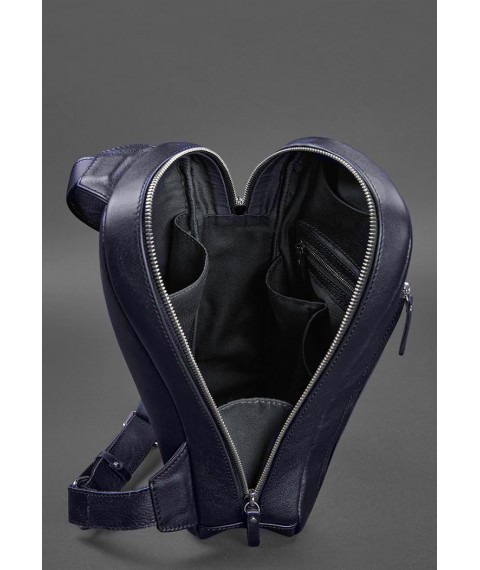 Кожаный мужской рюкзак (сумка-слинг) на одно плечо Chest Bag синий