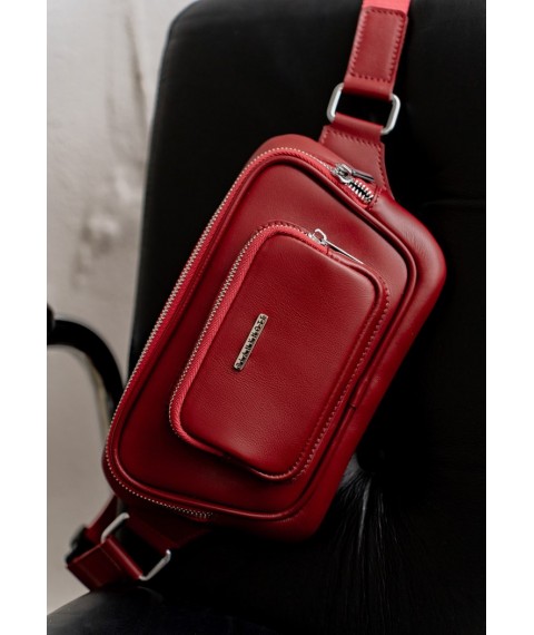 Leather belt bag-banana Trapeze red