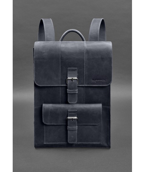 Brit leather backpack dark blue Crazy Horse
